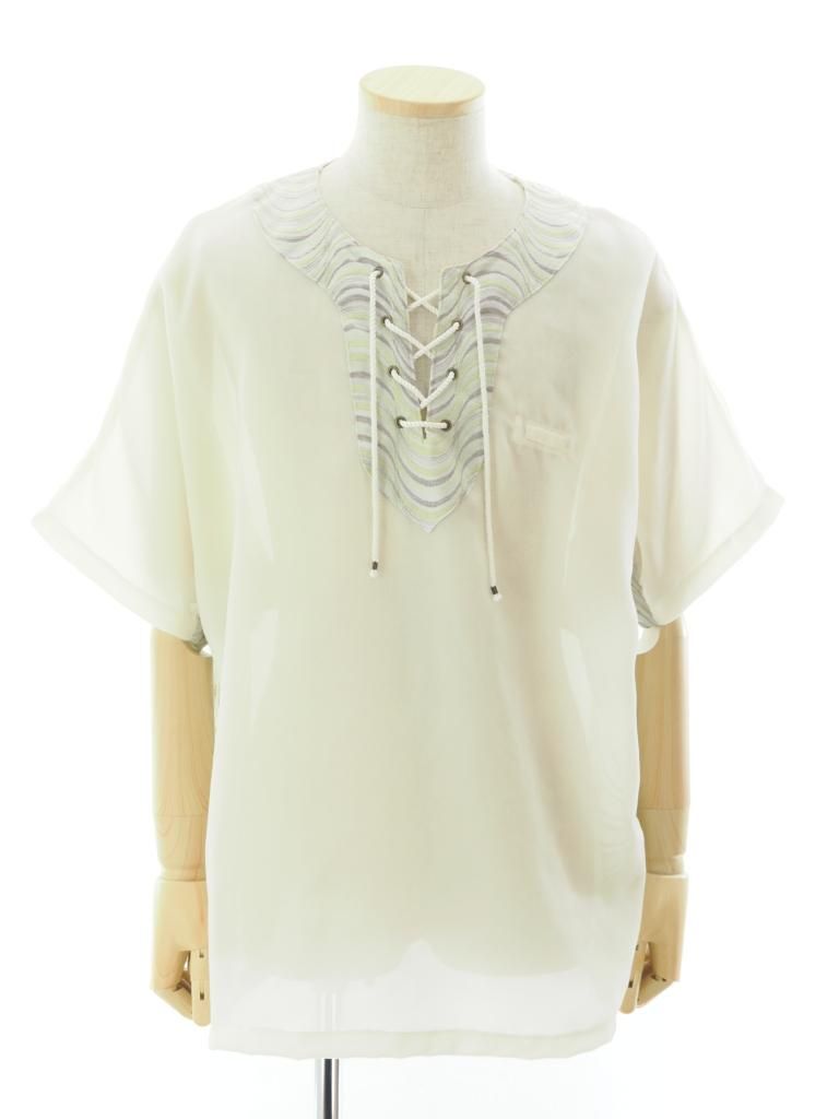 TUITACI 朔 ツイタチ - Velvet Dashiki Shirt ベルベットダシキシャツ - White