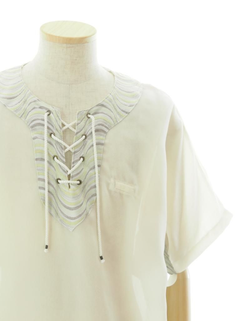 TUITACI 朔 ツイタチ - Velvet Dashiki Shirt ベルベットダシキシャツ - White