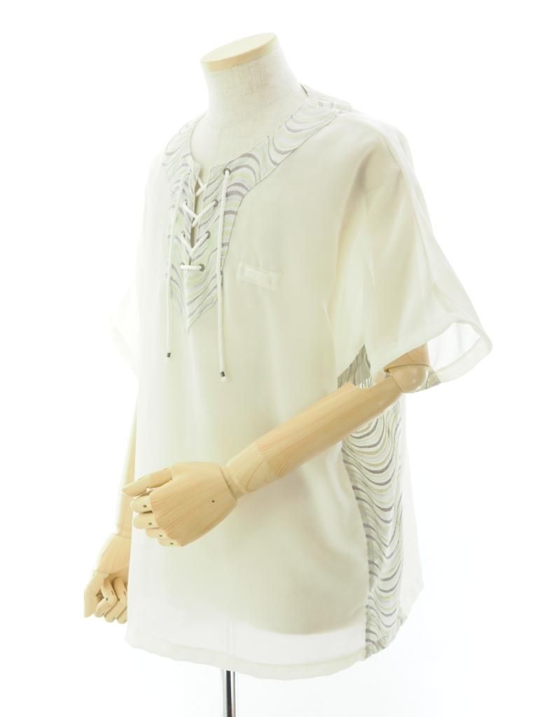 TUITACI 朔 ツイタチ - Velvet Dashiki Shirt ベルベットダシキシャツ - White