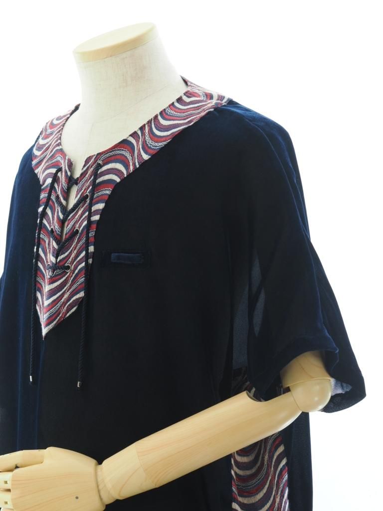 TUITACI 朔 ツイタチ - Velvet Dashiki Shirt ベルベットダシキシャツ - Navy