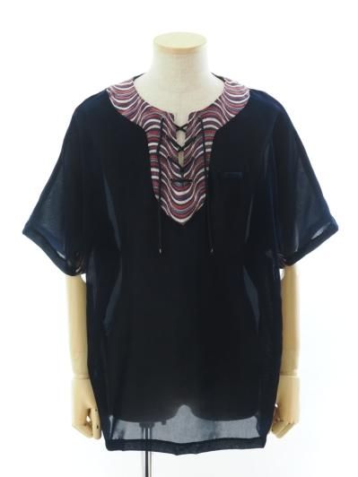 TUITACI 朔 ツイタチ - Velvet Dashiki Shirt ベルベットダシキシャツ - Navy