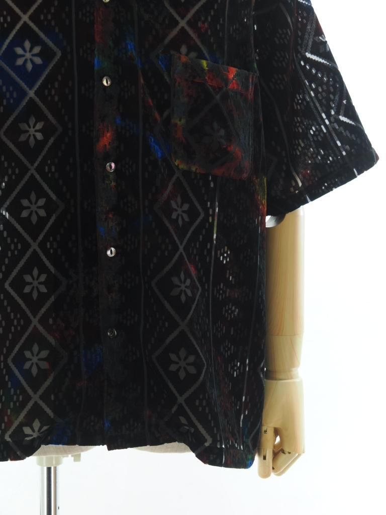 TUITACI 朔 ツイタチ - Vintage Lace Velvet Shirt ビンテージレースベルベットシャツ - Black