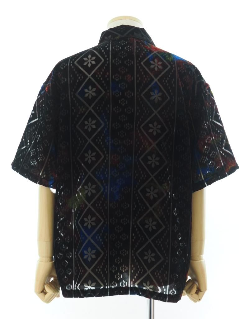 TUITACI 朔 ツイタチ - Vintage Lace Velvet Shirt ビンテージレースベルベットシャツ - Black