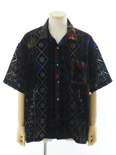 TUITACI 朔 ツイタチ - Vintage Lace Velvet Shirt ビンテージレースベルベットシャツ - Black