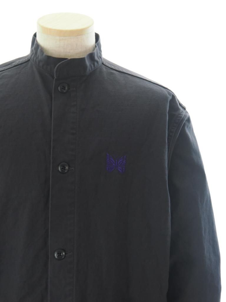 Needles ニードルズ - Stand Collar Army Shirt スタンドカラーアーミーシャツ - Back Sateen - Black