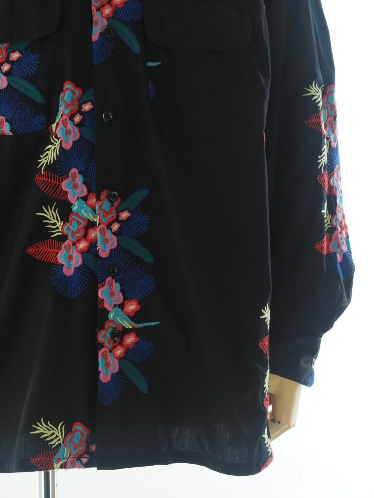 Engineered Garments エンジニアドガーメンツ - Classic Shirt クラッシックシャツ -  Cotton Floral Enb. - Black
