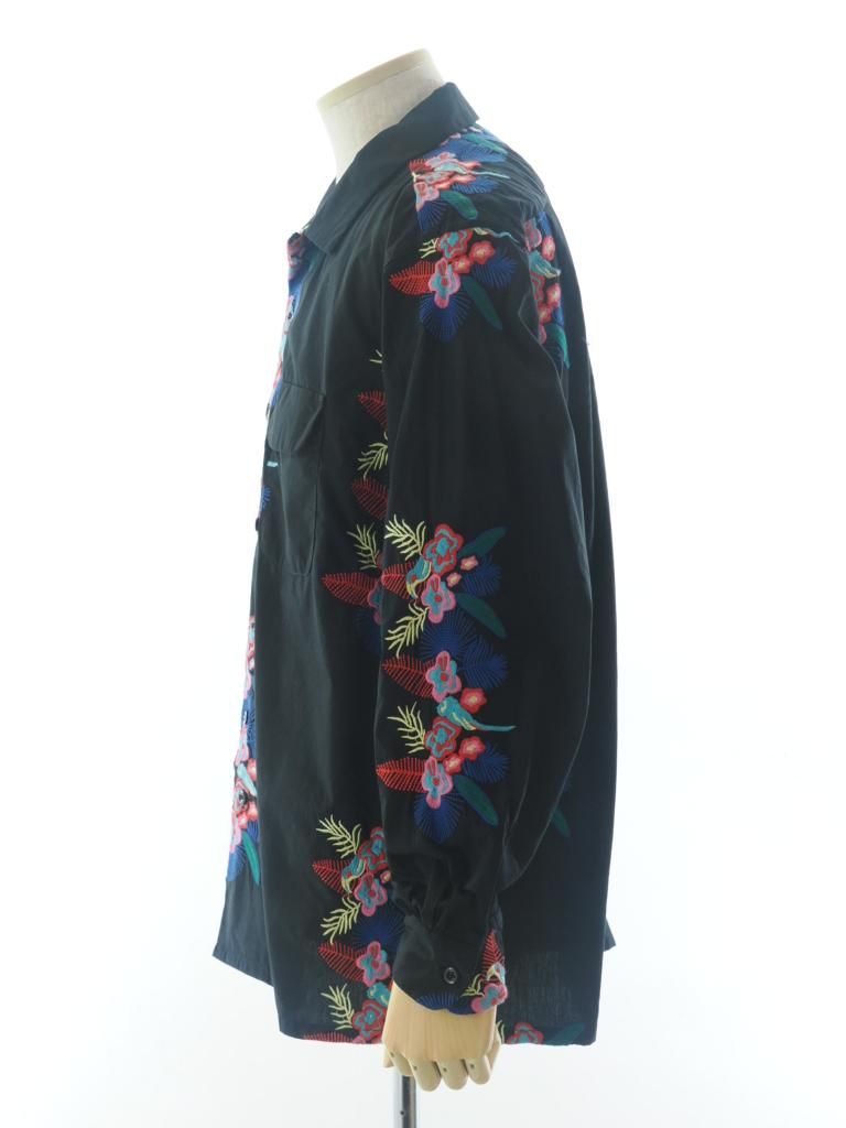 Engineered Garments エンジニアドガーメンツ - Classic Shirt クラッシックシャツ -  Cotton Floral Enb. - Black