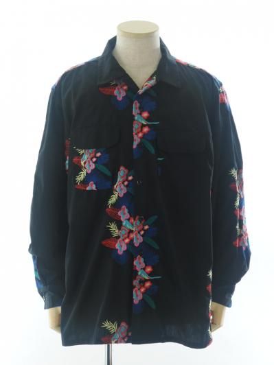 Engineered Garments エンジニアドガーメンツ - Classic Shirt クラッシックシャツ -  Cotton Floral Enb. - Black