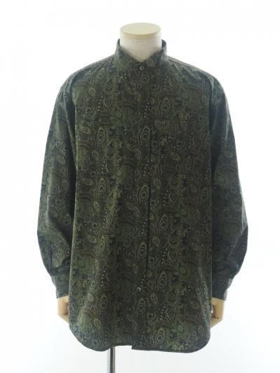 Engineered Garments エンジニアドガーメンツ - Wing Collar Shirt ウィングカラーシャツ -  Cotton Paisley Print - Olive/Black