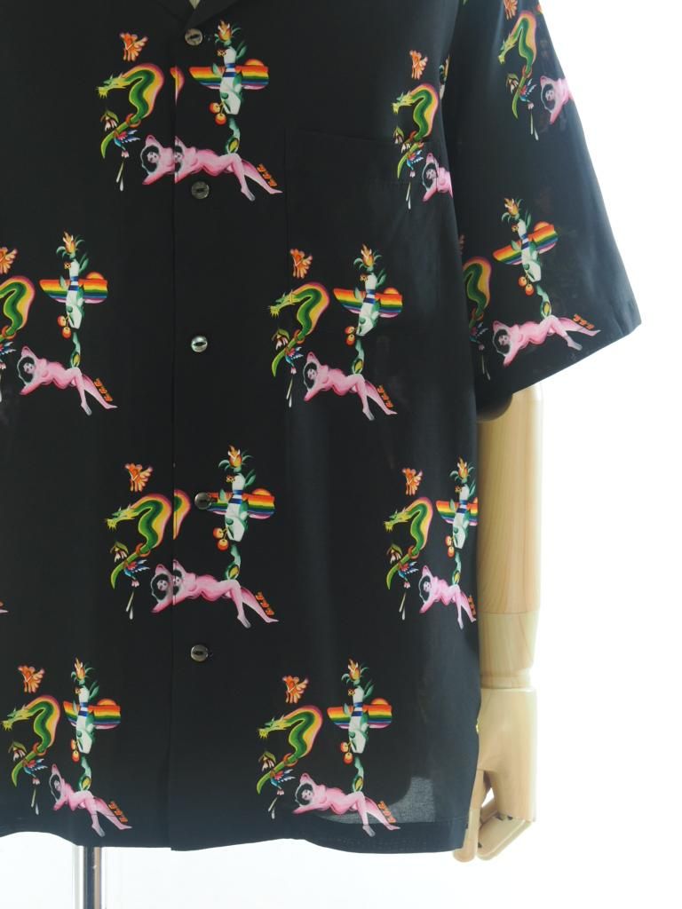 TUITACI 朔 ツイタチ - Red Light Aloha Shirts レッドライトアロハシャツ - Black