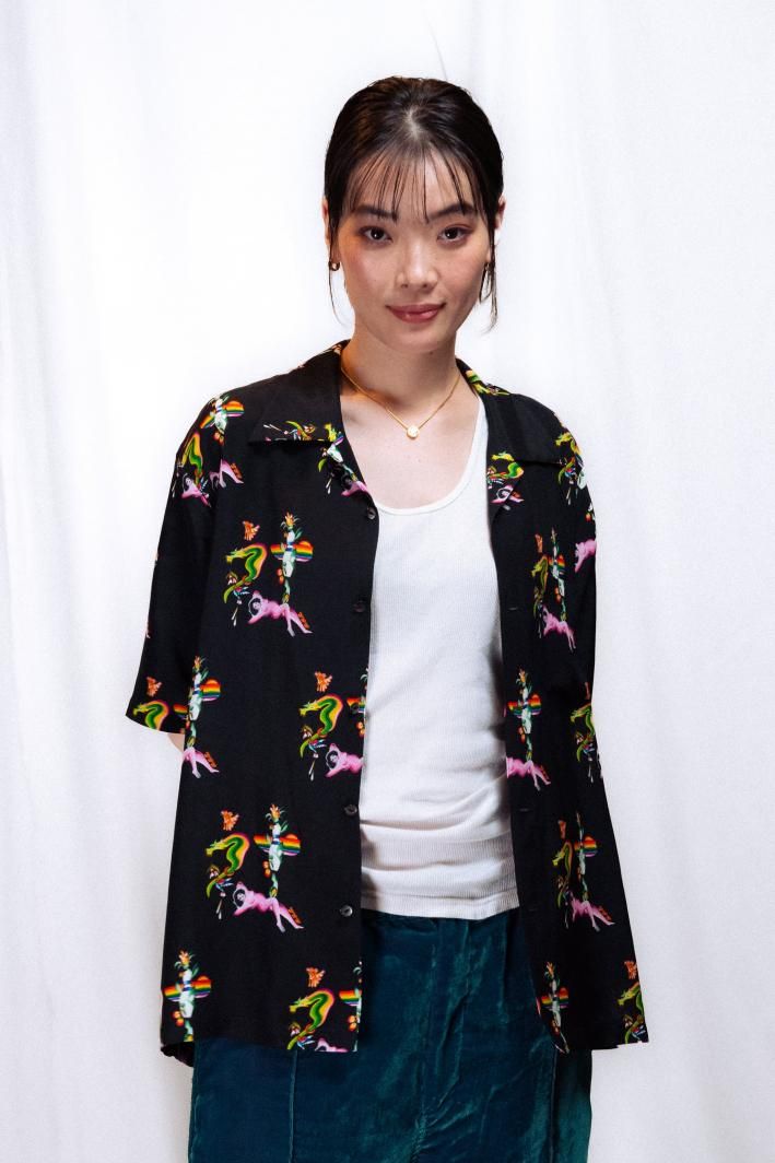 TUITACI 朔 ツイタチ - Red Light Aloha Shirts レッドライトアロハシャツ - Black