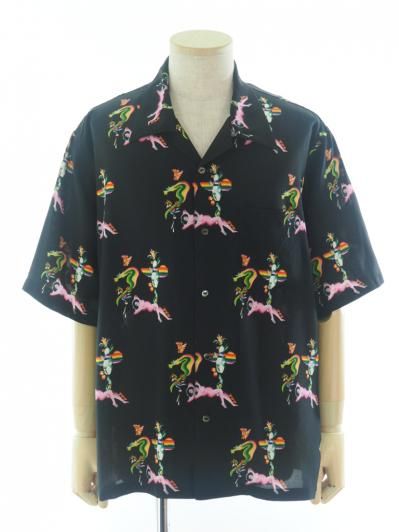 TUITACI 朔 ツイタチ - Red Light Aloha Shirts レッドライトアロハシャツ - Black
