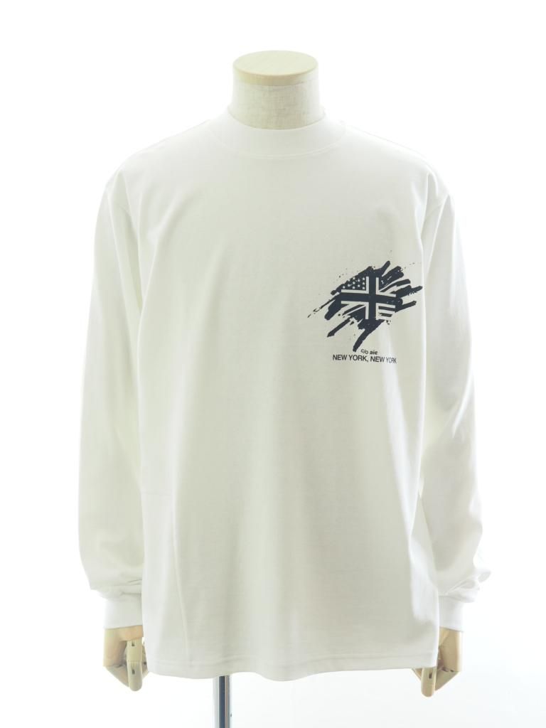 AiE エーアイイー - Mock Neck L/S Tee モックネックロングスリーブティー - Cotton Jersey - UNION JACK - White