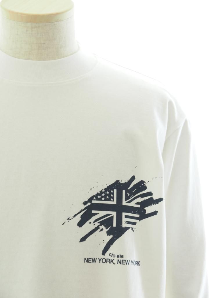 AiE エーアイイー - Mock Neck L/S Tee モックネックロングスリーブティー - Cotton Jersey - UNION JACK - White