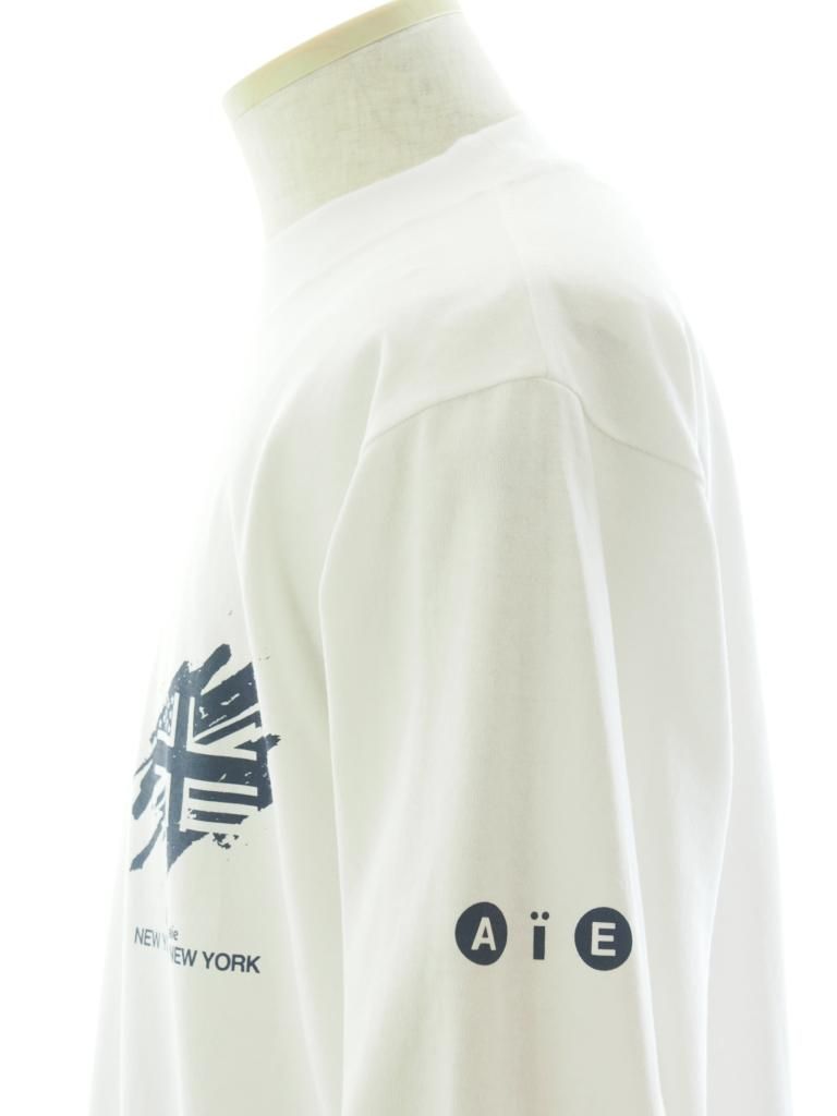 AiE エーアイイー - Mock Neck L/S Tee モックネックロングスリーブティー - Cotton Jersey - UNION JACK - White