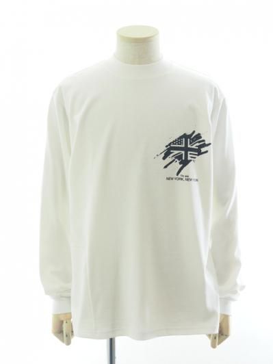 AiE エーアイイー - Mock Neck L/S Tee モックネックロングスリーブティー - Cotton Jersey - UNION JACK - White