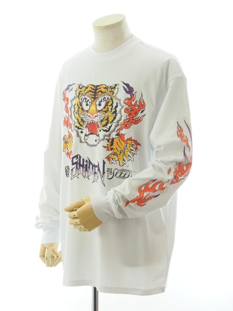SHIDEN シデン - L/S Crew Neck Tee ロングスリーブクルーネックティー - Cotton Jersey - Tiger - White