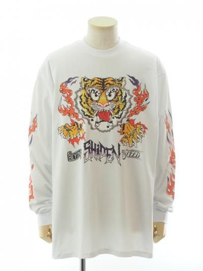 SHIDEN シデン - L/S Crew Neck Tee ロングスリーブクルーネックティー - Cotton Jersey - Tiger - White