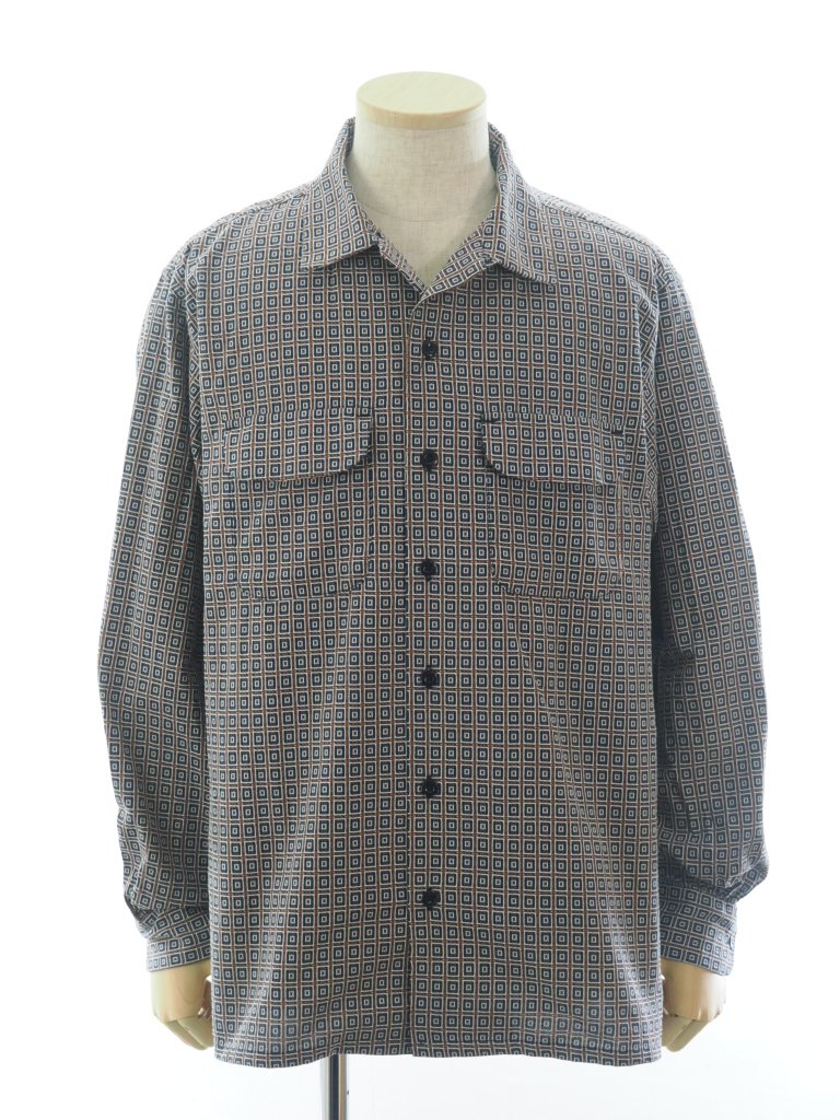 Engineered Garments エンジニアドガーメンツ - Classic Shirt クラッシックシャツ - Cotton Square  Jacquard - Navy / Brown