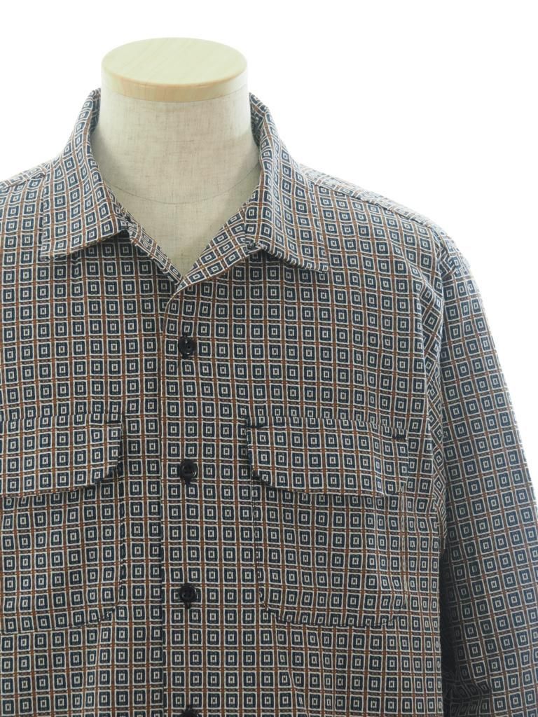 Engineered Garments エンジニアドガーメンツ - Classic Shirt クラッシックシャツ - Cotton Square Jacquard - Navy / Brown