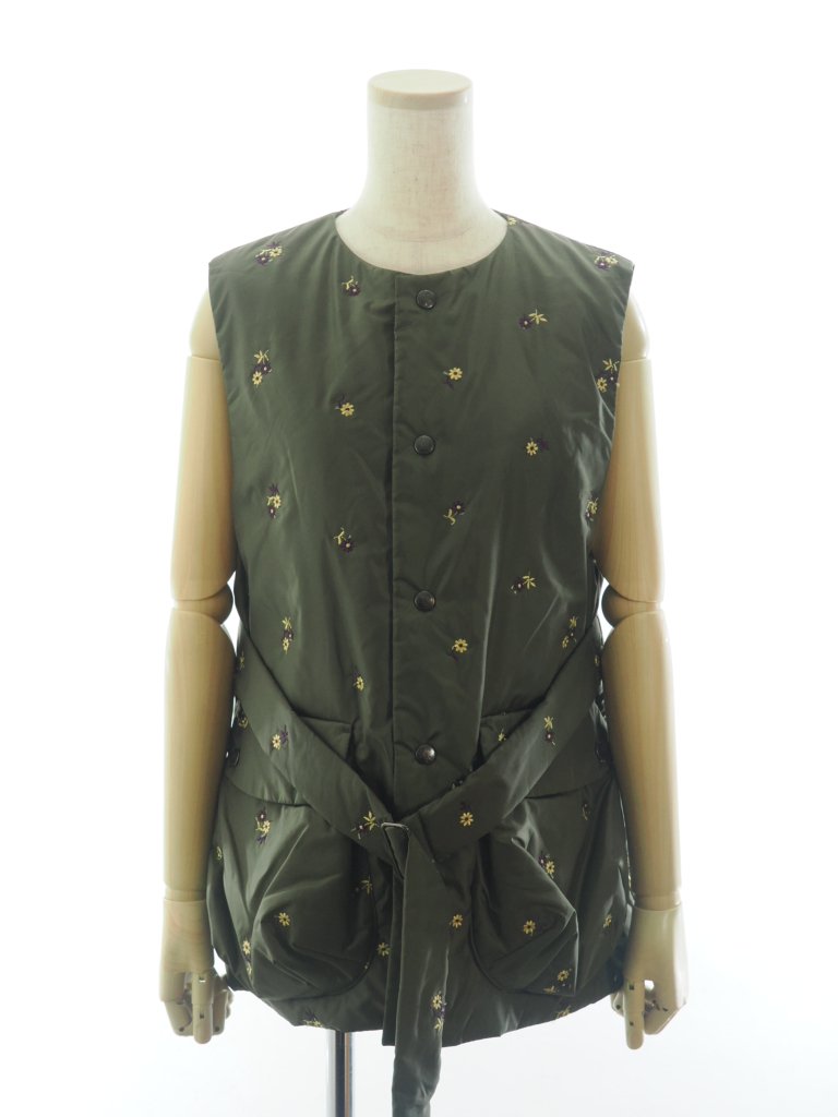 Rhodolirion ロドリリオン - Padded Vest パディッドベスト - Original Floral Pattern  Embroidery - Olive