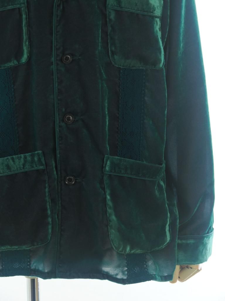 TUITACI 朔 ツイタチ - Chambray Velvet Sleeping Shirt シャンブレーベルベットスリーピングシャツ - Green