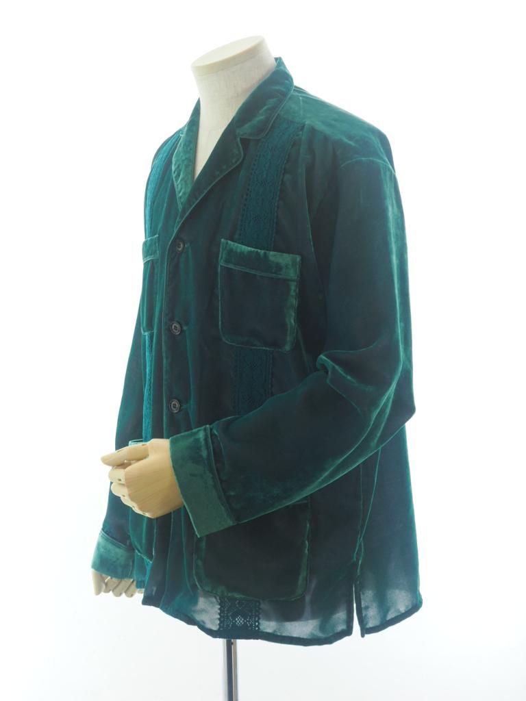 TUITACI 朔 ツイタチ - Chambray Velvet Sleeping Shirt シャンブレーベルベットスリーピングシャツ - Green
