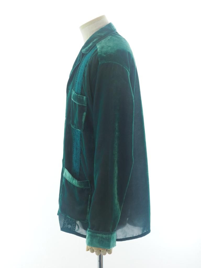 TUITACI 朔 ツイタチ - Chambray Velvet Sleeping Shirt シャンブレーベルベットスリーピングシャツ - Green