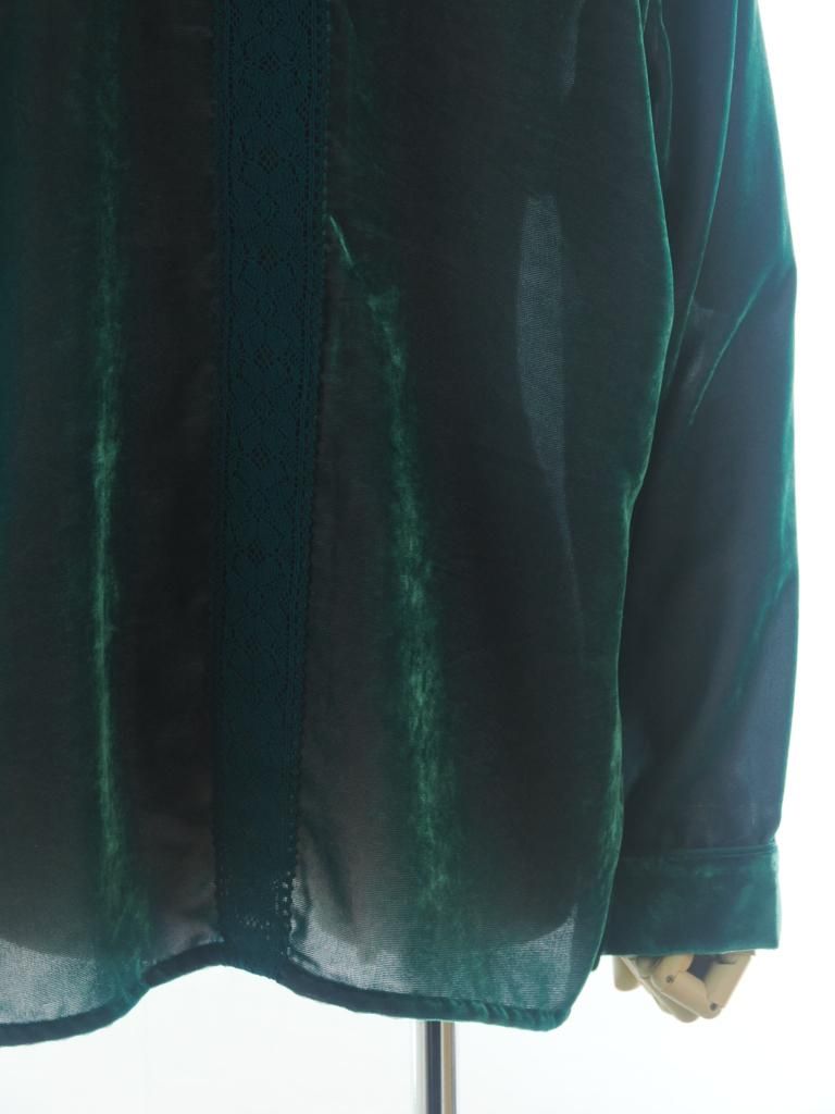 TUITACI 朔 ツイタチ - Chambray Velvet Sleeping Shirt シャンブレーベルベットスリーピングシャツ - Green