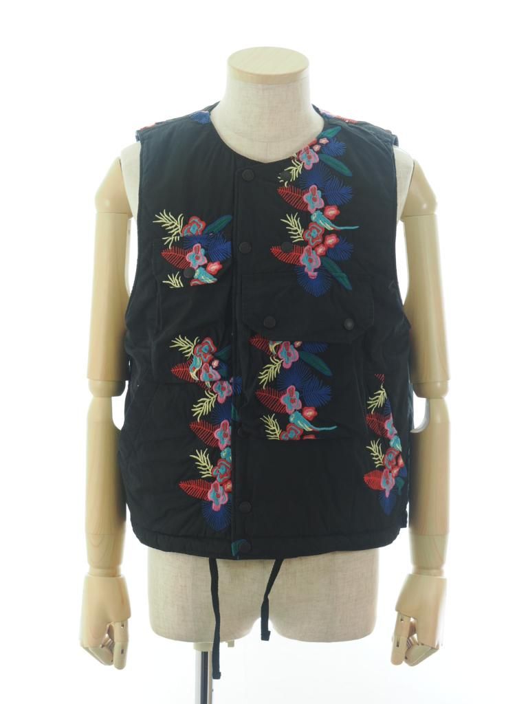 Engineered Garments エンジンニアドガーメンツ - Cover Vest カバーベスト - Cotton Floral Emb. Sheeting - Black