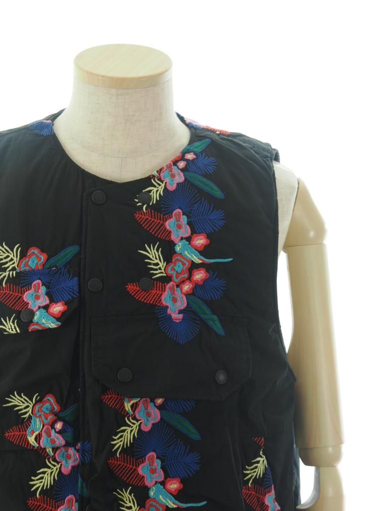Engineered Garments エンジンニアドガーメンツ - Cover Vest カバーベスト - Cotton Floral Emb. Sheeting - Black