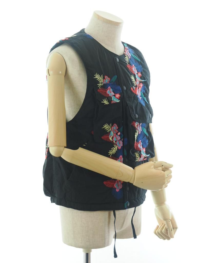 Engineered Garments エンジンニアドガーメンツ - Cover Vest カバーベスト - Cotton Floral Emb. Sheeting - Black