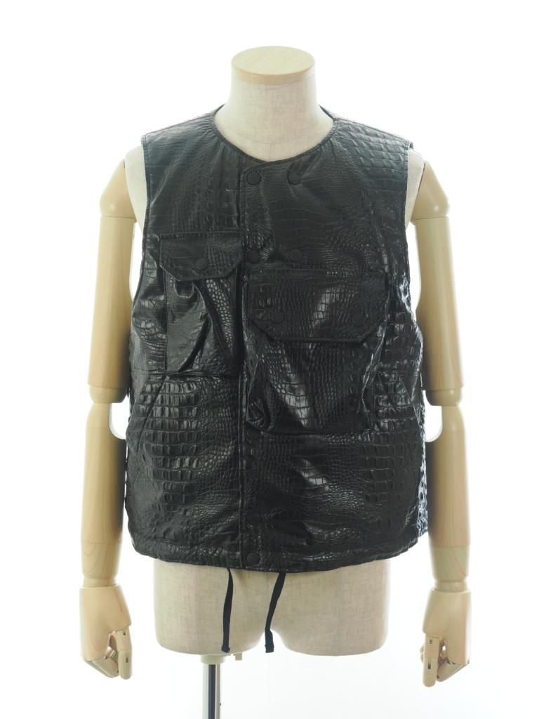 Engineered Garments エンジンニアドガーメンツ - Cover Vest カバーベスト - Alligator Embossed Fake Leather - Black