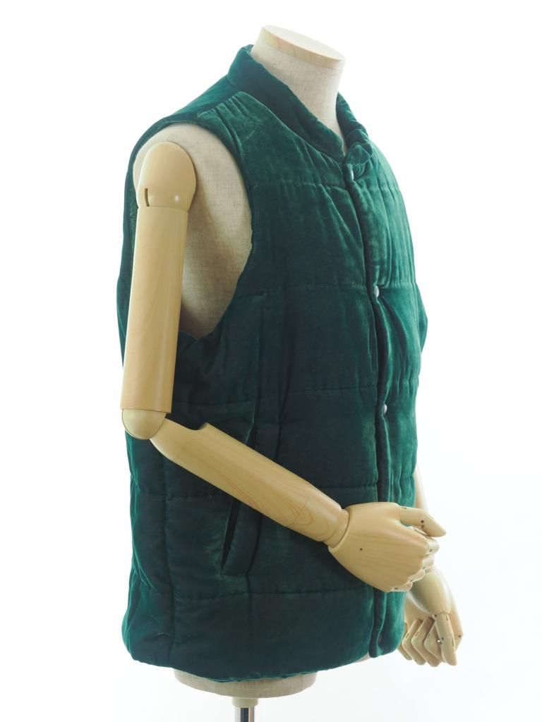 TUITACI 朔 ツイタチ - Chambray Velvet Stand Collar Vest シャンブレーベルベットスタンドカラーベスト - Green