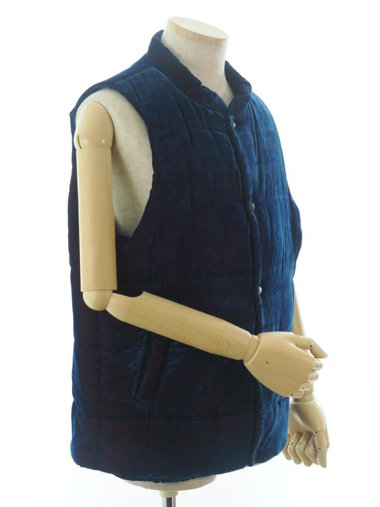 TUITACI 朔 ツイタチ - Chambray Velvet Stand Collar Vest シャンブレーベルベットスタンドカラーベスト - Navy