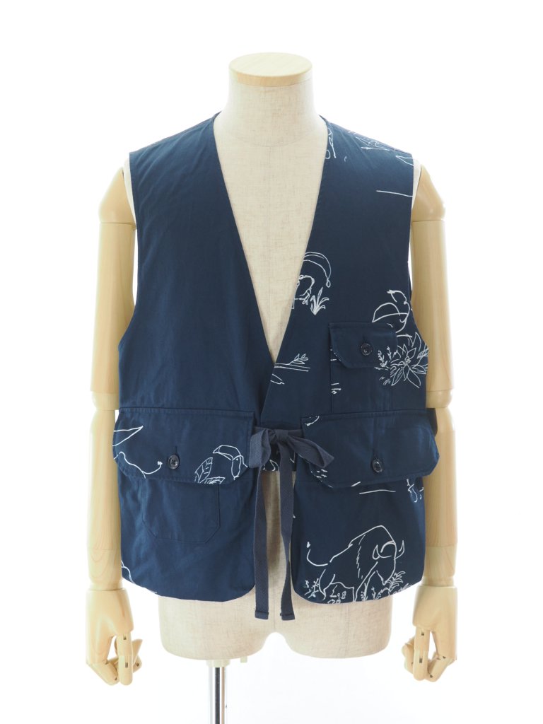 Engineered Garments 󥸥˥ɥ - Fowl Vest ե٥ - Animal Print Flat Twill - Navy