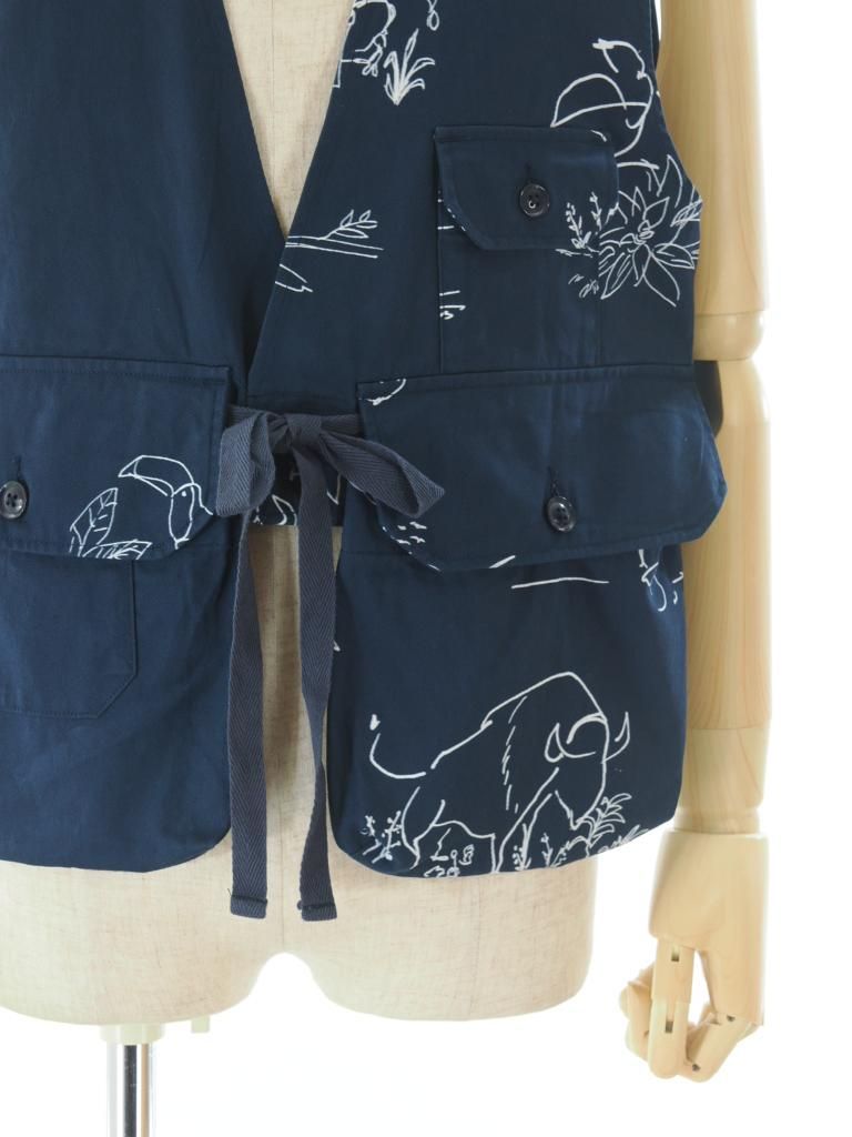 Engineered Garments エンジンニアドガーメンツ - Fowl Vest フォールベスト - Animal Print Flat Twill - Navy