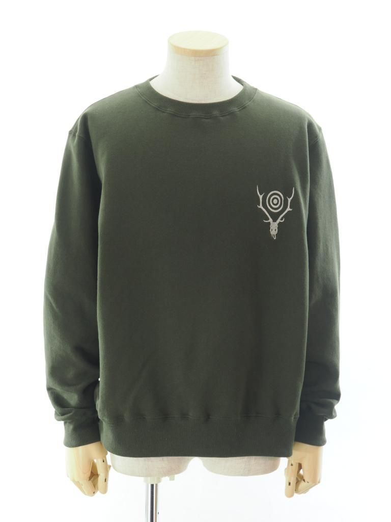 South2 West8 サウスツーウエストエイト - Crew Neck Sweat Shirt - Cotton French Terry - Skull & Target - Olive
