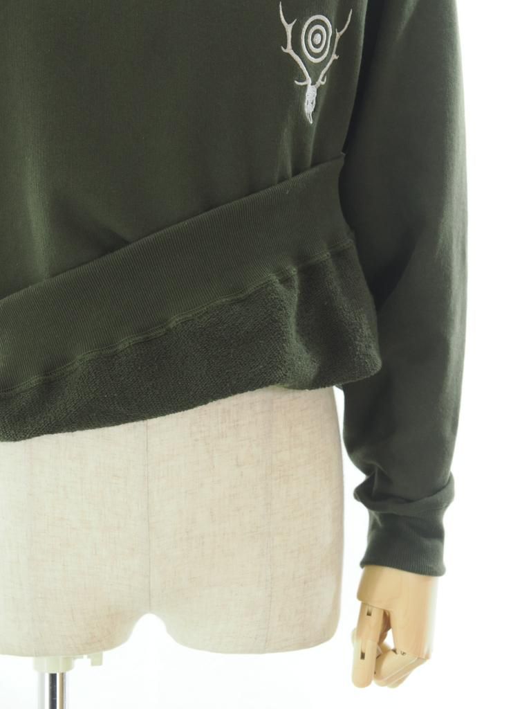 South2 West8 サウスツーウエストエイト - Crew Neck Sweat Shirt - Cotton French Terry - Skull & Target - Olive
