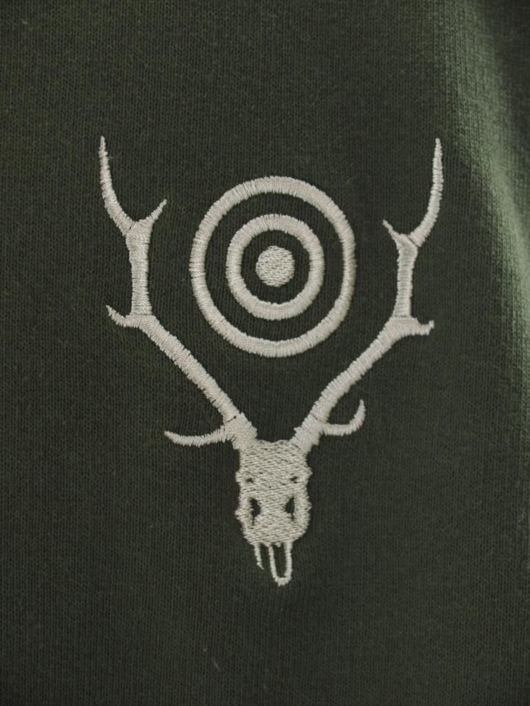 South2 West8 サウスツーウエストエイト - Crew Neck Sweat Shirt - Cotton French Terry - Skull & Target - Olive
