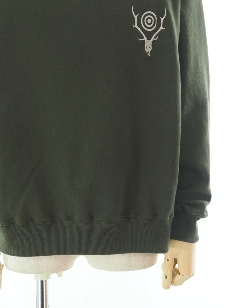South2 West8 サウスツーウエストエイト - Crew Neck Sweat Shirt - Cotton French Terry - Skull & Target - Olive
