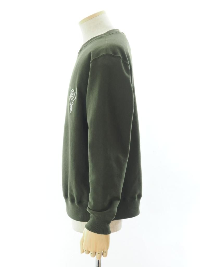 South2 West8 サウスツーウエストエイト - Crew Neck Sweat Shirt - Cotton French Terry - Skull & Target - Olive
