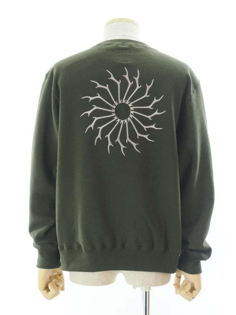 South2 West8 ġȥ - Crew Neck Sweat Shirt - Cotton French Terry - Skull & Target - Olive
