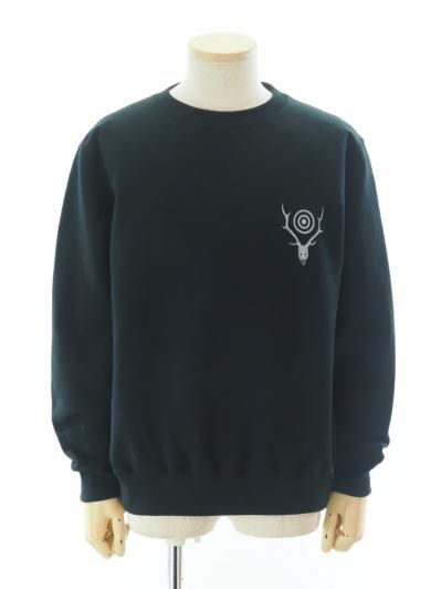 South2 West8 サウスツーウエストエイト - Crew Neck Sweat Shirt - Cotton French Terry - Skull & Target - Black
