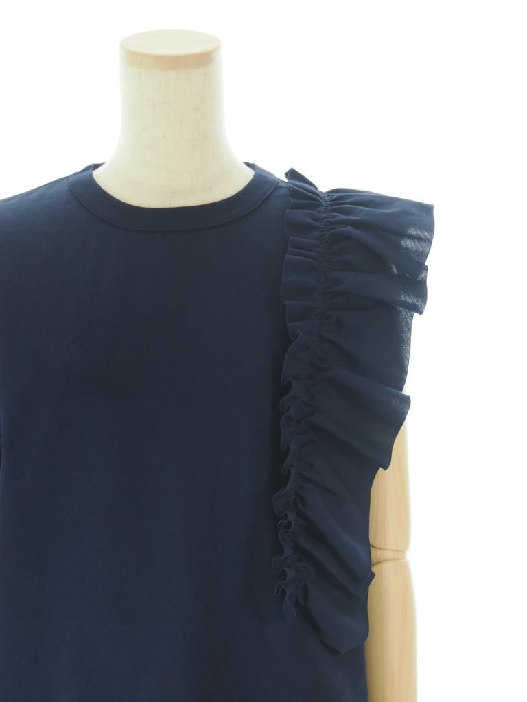 Rhodolirion ロドリリオン - Swallow Asymmetric Frill Sleeve Top スワローアシメトリーフリルスリーブトップ - Navy