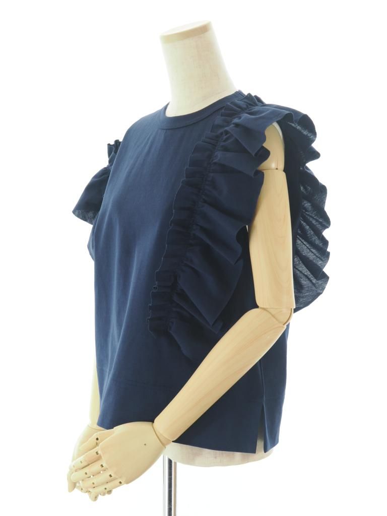 Rhodolirion ロドリリオン - Swallow Asymmetric Frill Sleeve Top スワローアシメトリーフリルスリーブトップ - Navy