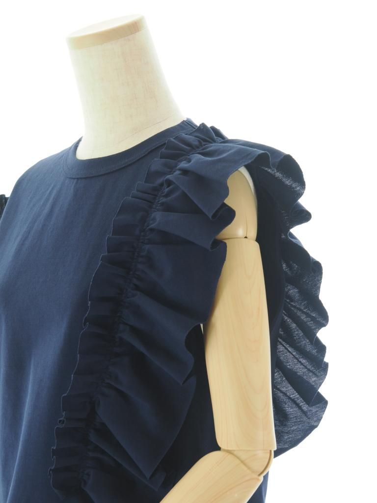 Rhodolirion ロドリリオン - Swallow Asymmetric Frill Sleeve Top スワローアシメトリーフリルスリーブトップ - Navy