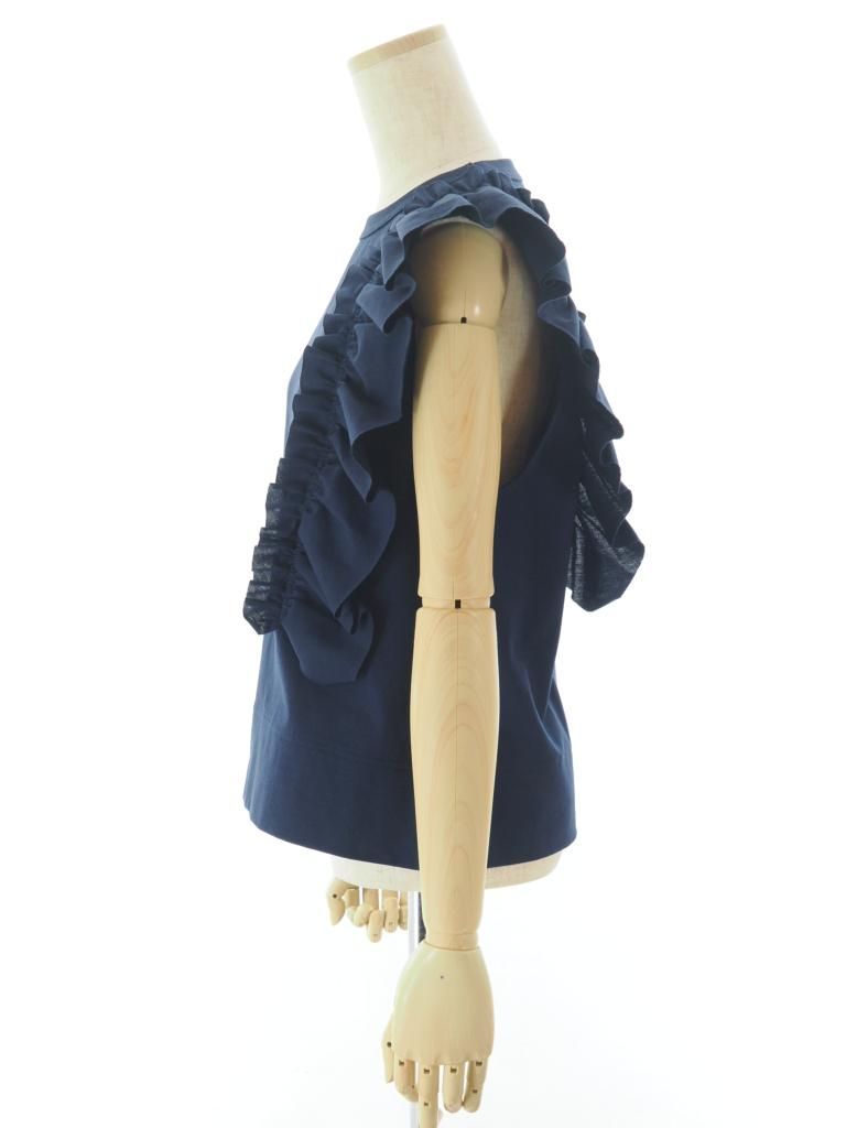 Rhodolirion ロドリリオン - Swallow Asymmetric Frill Sleeve Top スワローアシメトリーフリルスリーブトップ - Navy