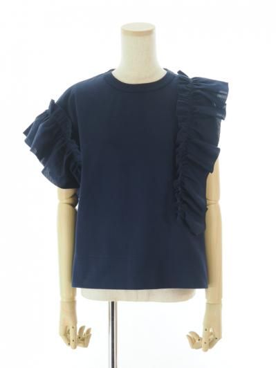Rhodolirion ロドリリオン - Swallow Asymmetric Frill Sleeve Top スワローアシメトリーフリルスリーブトップ - Navy