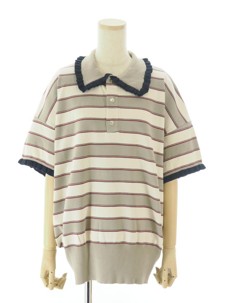 Rhodolirion ロドリリオン - Frill Polo Sweater フリルポロセーター - Beige